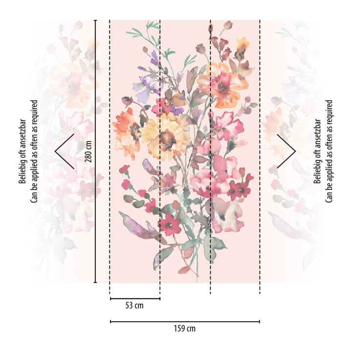 A.S. Création Fototapete Cosmo Living 3er Panel 1,59 x 2,80 m Blumen Rosa Gelb Grün
