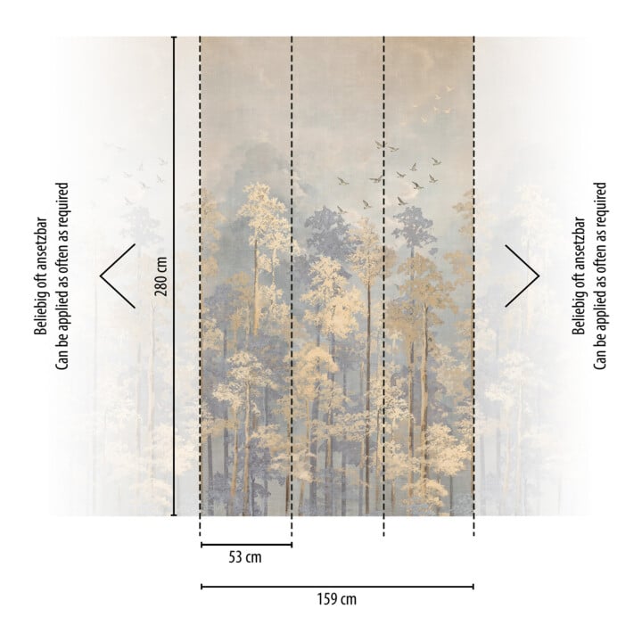 A.S. Création Fototapete Cosmo Living 3er Panel 1,59 x 2,80 m Wald Beige Blau