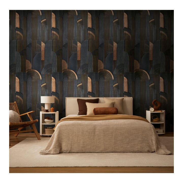 A.S. Création Fototapete Vibes & Styles 3er Panel 1,59 x 2,80 m Geometrie Schwarz Beige