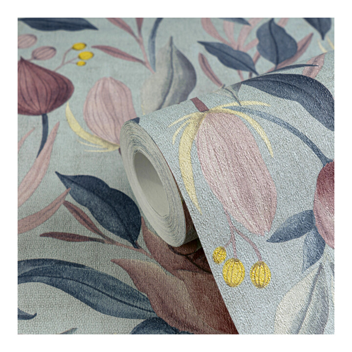 A.S. Création Vliestapete Cosmo Living 10,05 x 0,53 m Blüten Blau Rosa mit Struktur