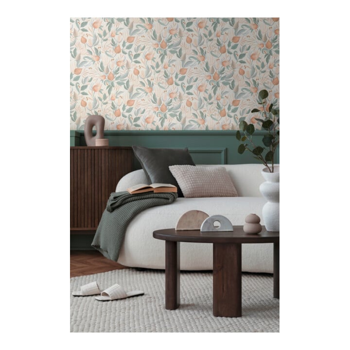 A.S. Création Vliestapete Cosmo Living 10,05 x 0,53 m Blüten Creme Orange Grün mit Struktur