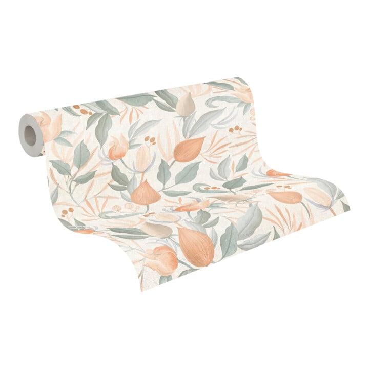 A.S. Création Vliestapete Cosmo Living 10,05 x 0,53 m Blüten Creme Orange Grün mit Struktur