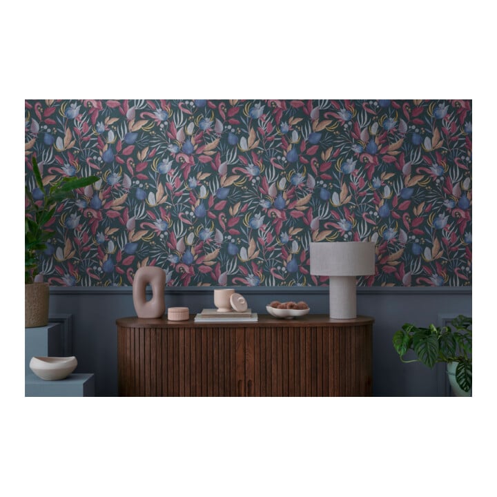 A.S. Création Vliestapete Cosmo Living 10,05 x 0,53 m Blüten Grau Blau Pink mit Struktur