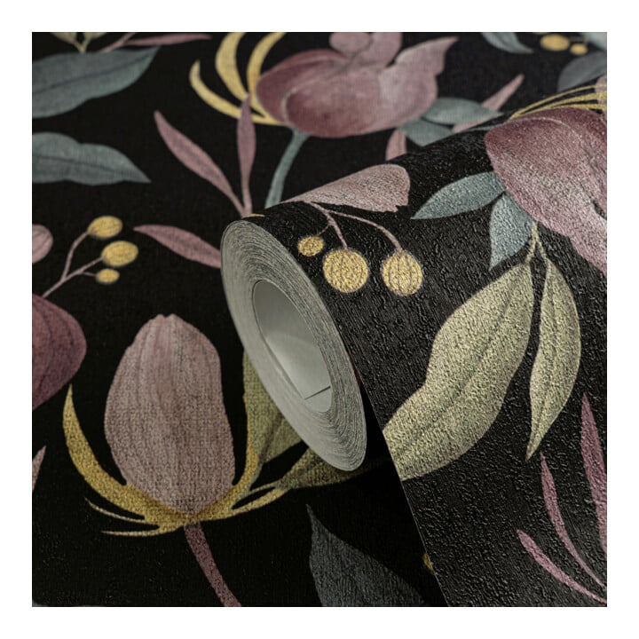 A.S. Création Vliestapete Cosmo Living 10,05 x 0,53 m Blüten Schwarz Blau Pink mit Struktur