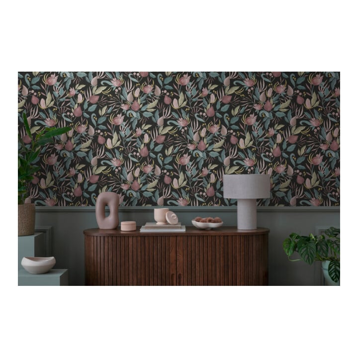 A.S. Création Vliestapete Cosmo Living 10,05 x 0,53 m Blüten Schwarz Blau Pink mit Struktur