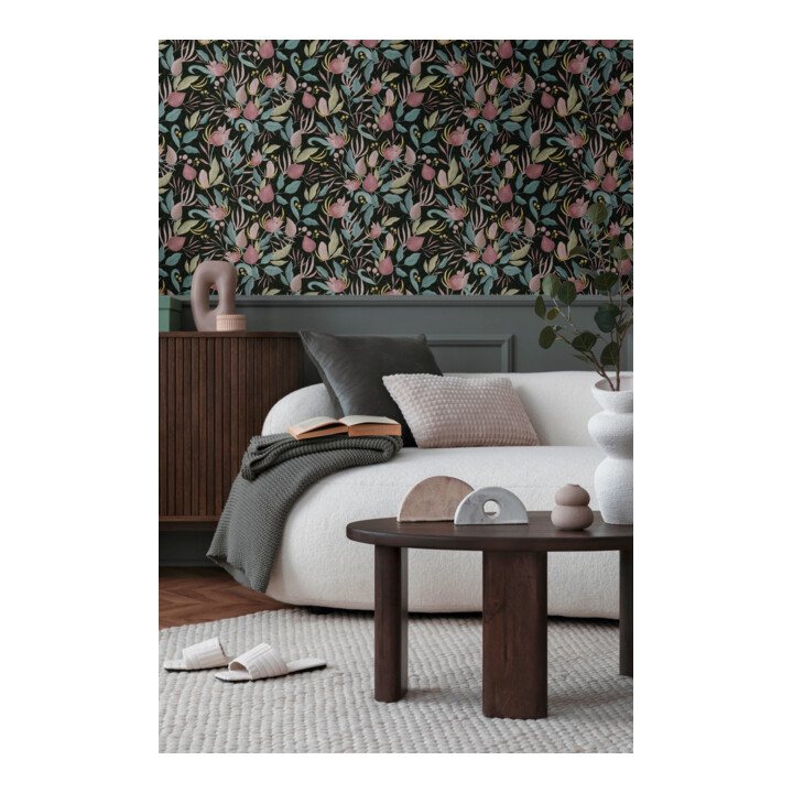 A.S. Création Vliestapete Cosmo Living 10,05 x 0,53 m Blüten Schwarz Blau Pink mit Struktur