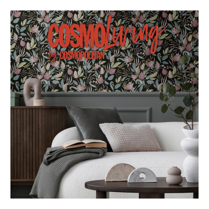A.S. Création Vliestapete Cosmo Living 10,05 x 0,53 m Blüten Schwarz Blau Pink mit Struktur