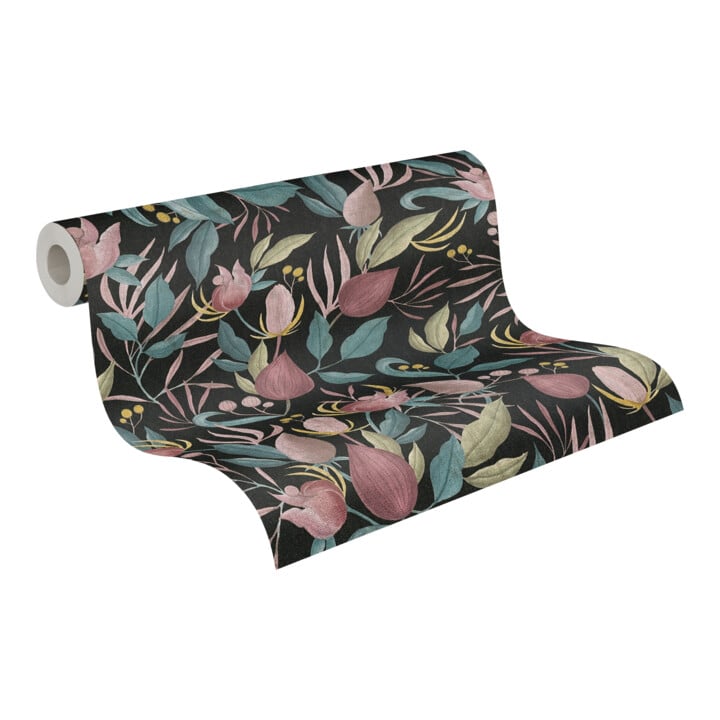 A.S. Création Vliestapete Cosmo Living 10,05 x 0,53 m Blüten Schwarz Blau Pink mit Struktur