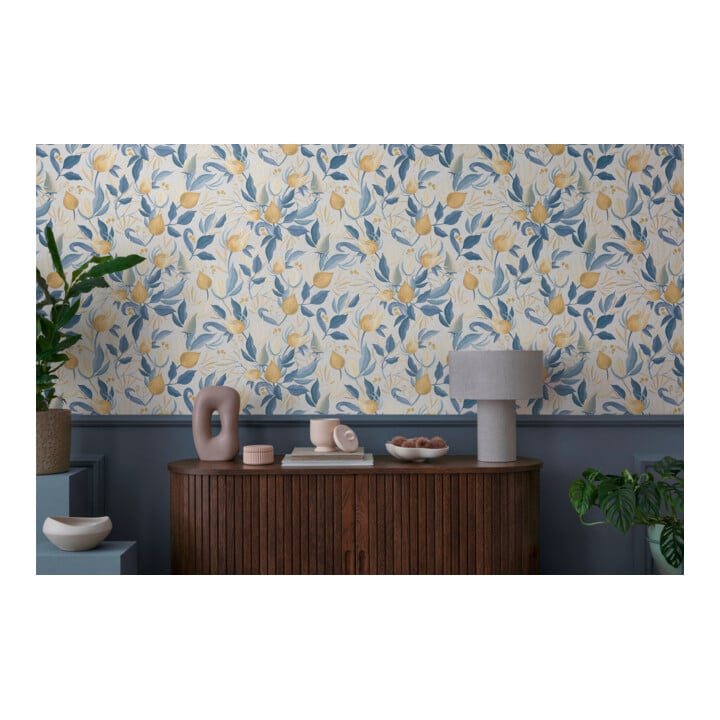 A.S. Création Vliestapete Cosmo Living 10,05 x 0,53 m Blüten Weiß Blau Gelb Struktur