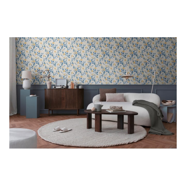 A.S. Création Vliestapete Cosmo Living 10,05 x 0,53 m Blüten Weiß Blau Gelb Struktur