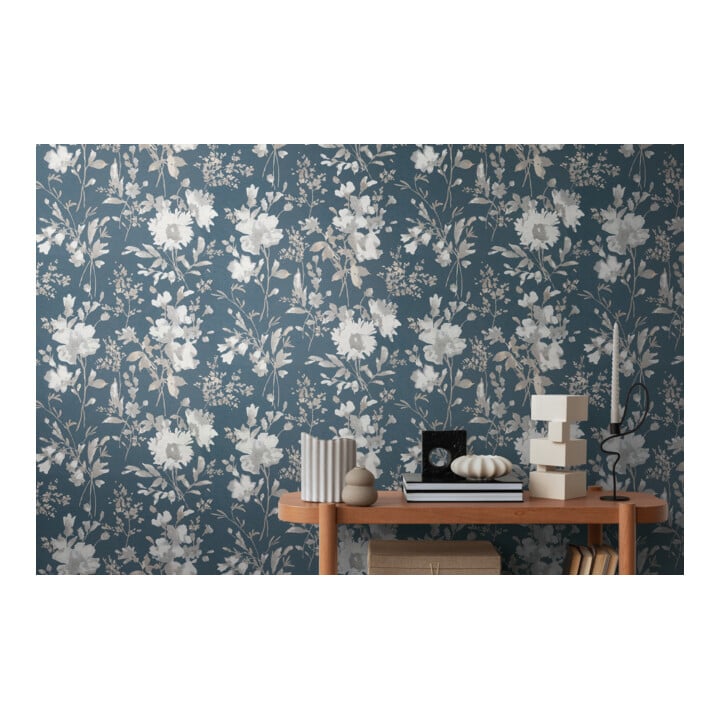 A.S. Création Vliestapete Cosmo Living 10,05 x 0,53 m Blumen Blau Grau Metallic mit Struktur