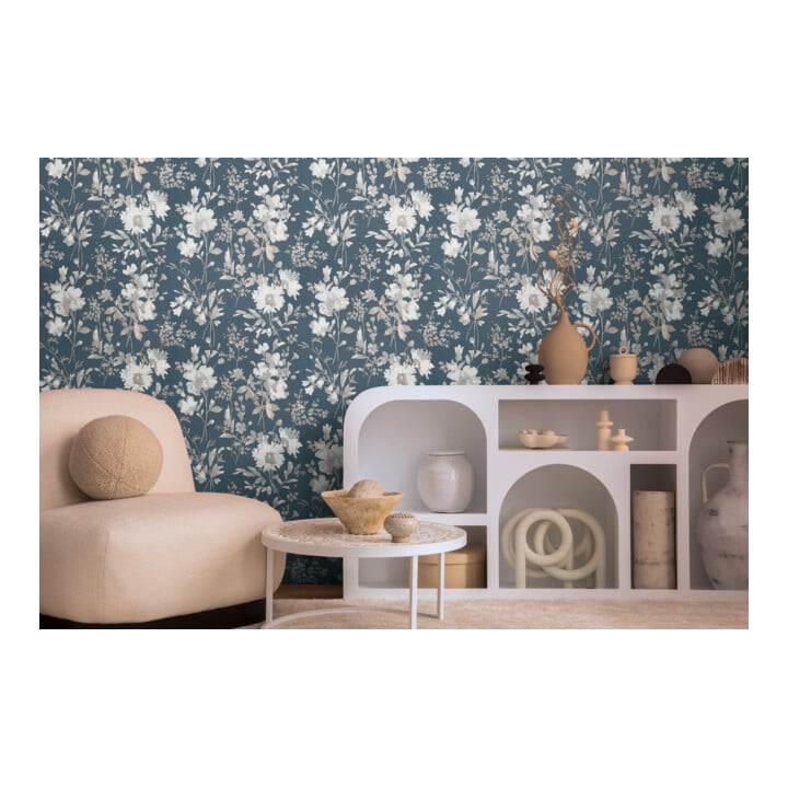 A.S. Création Vliestapete Cosmo Living 10,05 x 0,53 m Blumen Blau Grau Metallic mit Struktur