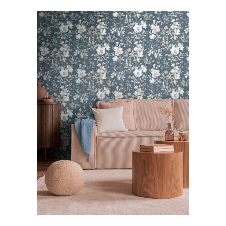 A.S. Création Vliestapete Cosmo Living 10,05 x 0,53 m Blumen Blau Grau Metallic mit Struktur