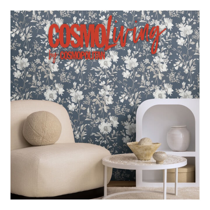 A.S. Création Vliestapete Cosmo Living 10,05 x 0,53 m Blumen Blau Grau Metallic mit Struktur