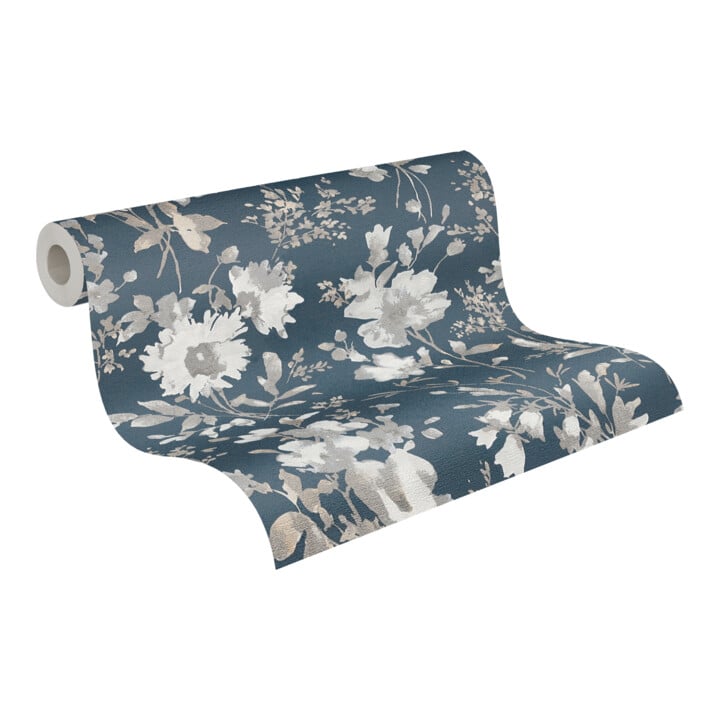 A.S. Création Vliestapete Cosmo Living 10,05 x 0,53 m Blumen Blau Grau Metallic mit Struktur