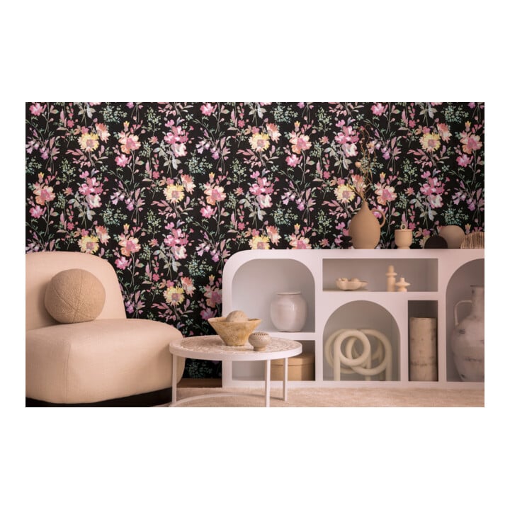 A.S. Création Vliestapete Cosmo Living 10,05 x 0,53 m Blumen Schwarz Pink Metallic Struktur