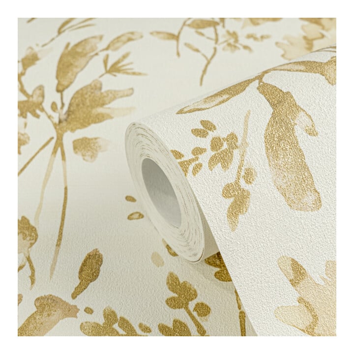 A.S. Création Vliestapete Cosmo Living 10,05 x 0,53 m Blumen Weiß Gelb Metallic Struktur