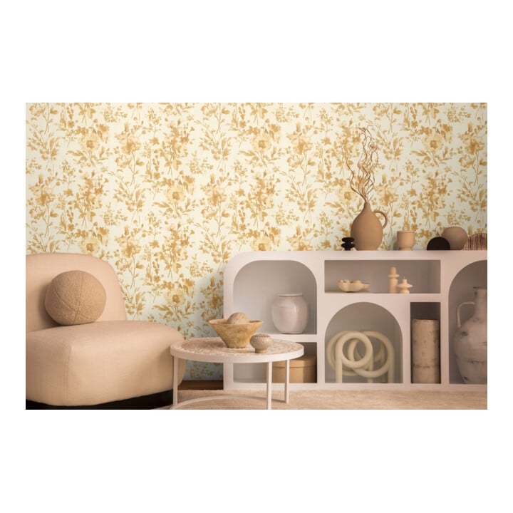 A.S. Création Vliestapete Cosmo Living 10,05 x 0,53 m Blumen Weiß Gelb Metallic Struktur