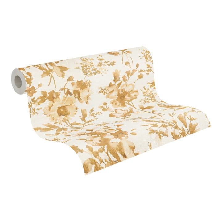 A.S. Création Vliestapete Cosmo Living 10,05 x 0,53 m Blumen Weiß Gelb Metallic Struktur