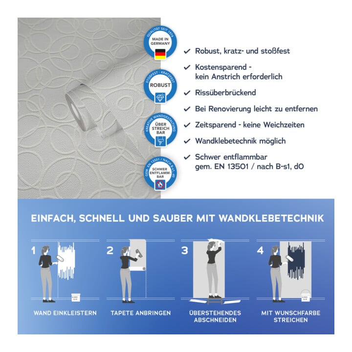 A.S. Création Vliestapete Meistervlies Protect 10,05 x 0,53 m Kreise Struktur überstreichbar