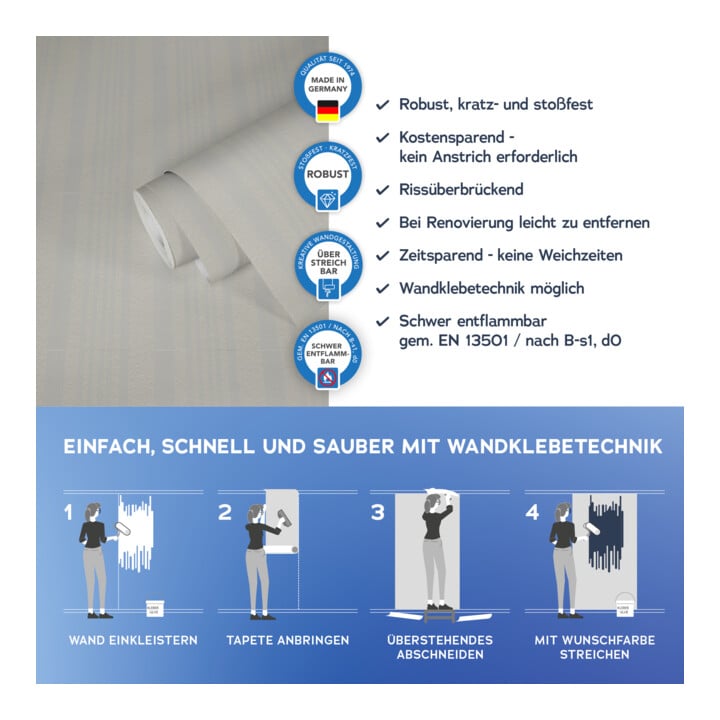 A.S. Création Vliestapete Meistervlies Protect 10,05 x 0,53 m Streifen Struktur überstreichbar