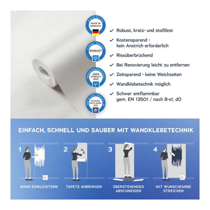 A.S. Création Vliestapete Meistervlies Protect 10,05 x 0,53 m überstreichbar Textilstruktur