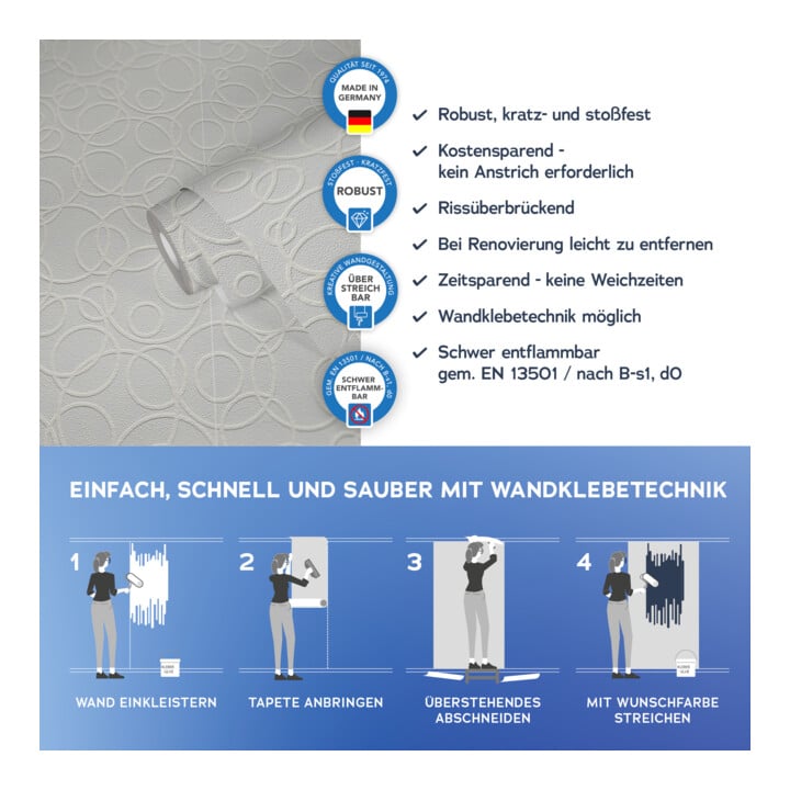 A.S. Création Vliestapete Meistervlies Protect 25 x 1,06 m 3D Kreise Struktur überstreichbar