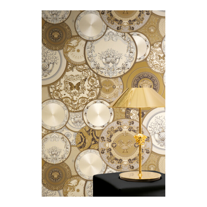 A.S. Création Vliestapete Versace 6 10,05 x 0,70 m Barock Gold Creme Metallic mit Struktur