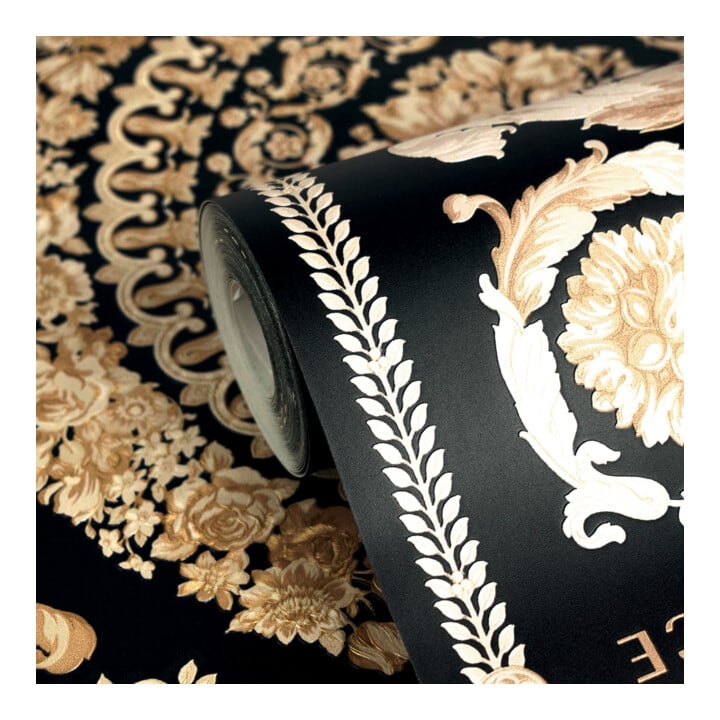 A.S. Création Vliestapete Versace 6 10,05 x 0,70 m Barock Schwarz Gold glänzend mit Struktur