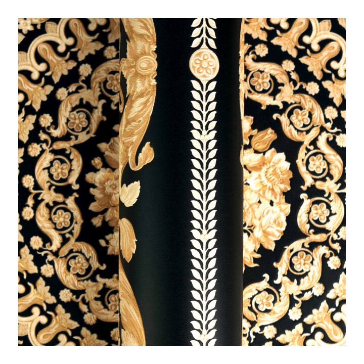 A.S. Création Vliestapete Versace 6 10,05 x 0,70 m Barock Schwarz Gold glänzend mit Struktur