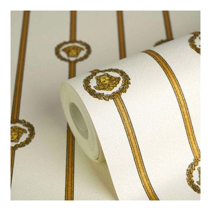 A.S. Création Vliestapete Versace 6 10,05 x 0,70 m Barock Weiß Gold Metallic mit Struktur