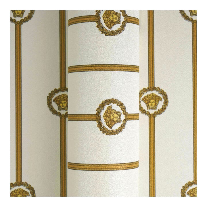 A.S. Création Vliestapete Versace 6 10,05 x 0,70 m Barock Weiß Gold Metallic mit Struktur