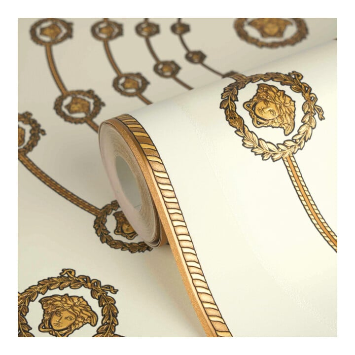 A.S. Création Vliestapete Versace 6 10,05 x 0,70 m Barock Weiß Gold Metallic Struktur