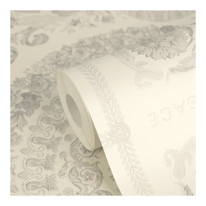 A.S. Création Vliestapete Versace 6 10,05 x 0,70 m Barock Weiß Grau Metallic mit Struktur