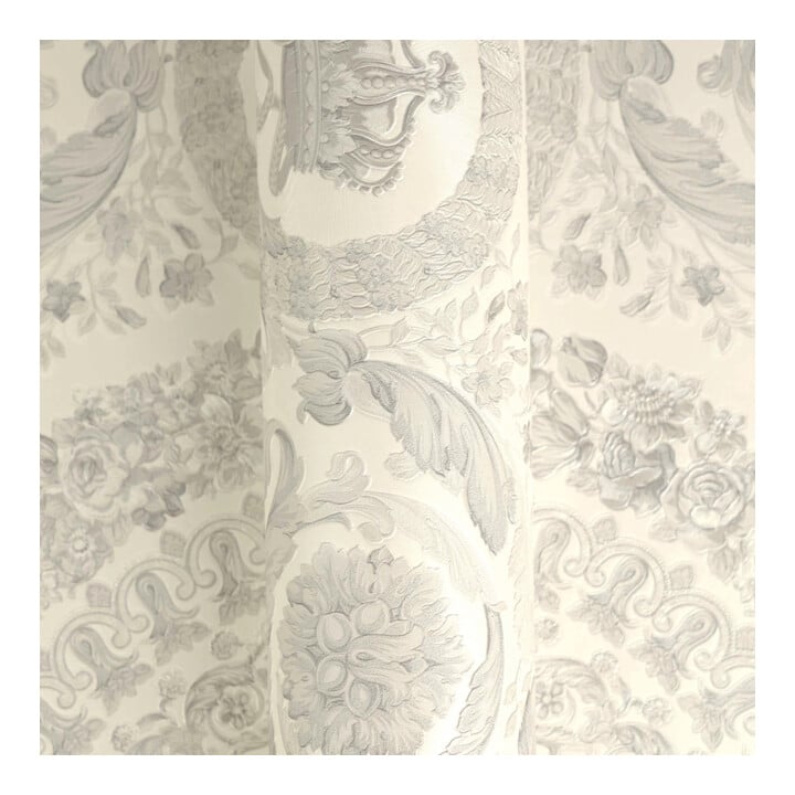 A.S. Création Vliestapete Versace 6 10,05 x 0,70 m Barock Weiß Grau Metallic mit Struktur