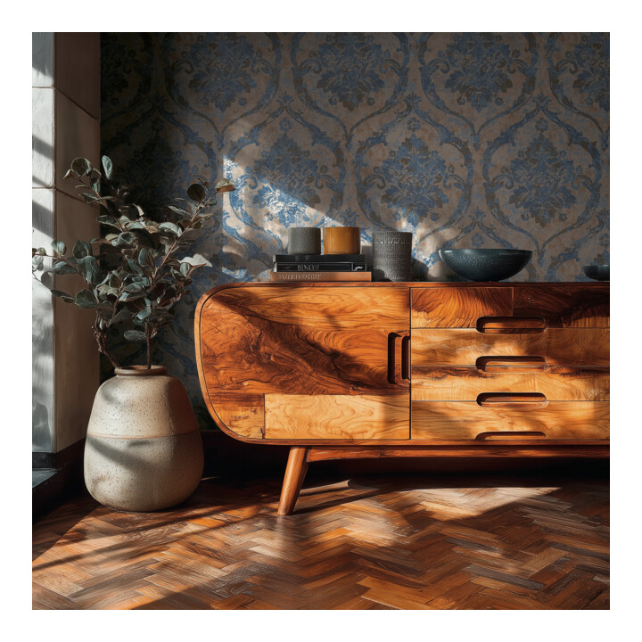 A.S. Création Vliestapete Vibes & Styles 10,05 x 0,53 m Barock Blau Metallic strukturiert