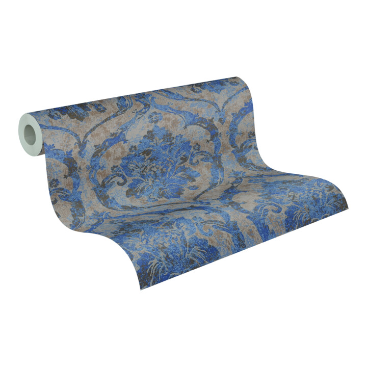 A.S. Création Vliestapete Vibes & Styles 10,05 x 0,53 m Barock Blau Metallic strukturiert