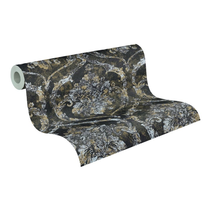A.S. Création Vliestapete Vibes & Styles 10,05 x 0,53 m Barock Schwarz Metallic strukturiert