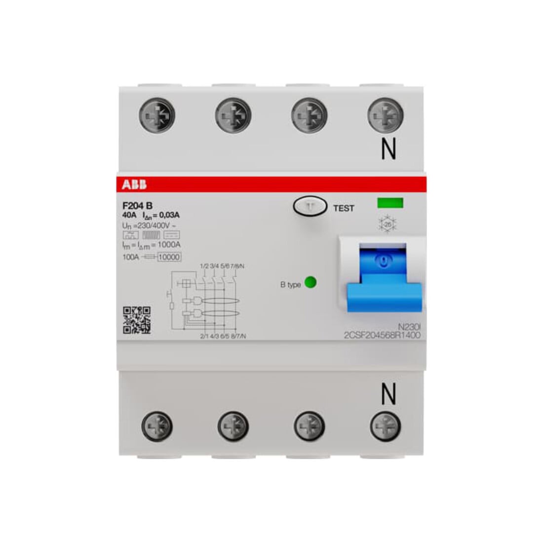 ABB Stotz S&J Disjoncteur différentiel Type B 4P 40A, 30mA, 3kA, 4 modules F204B-40/0,03-4TE