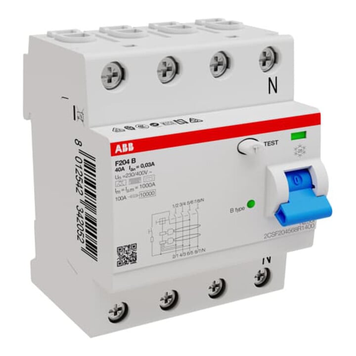 ABB Stotz S&J Disjoncteur différentiel Type B 4P 40A, 30mA, 3kA, 4 modules F204B-40/0,03-4TE