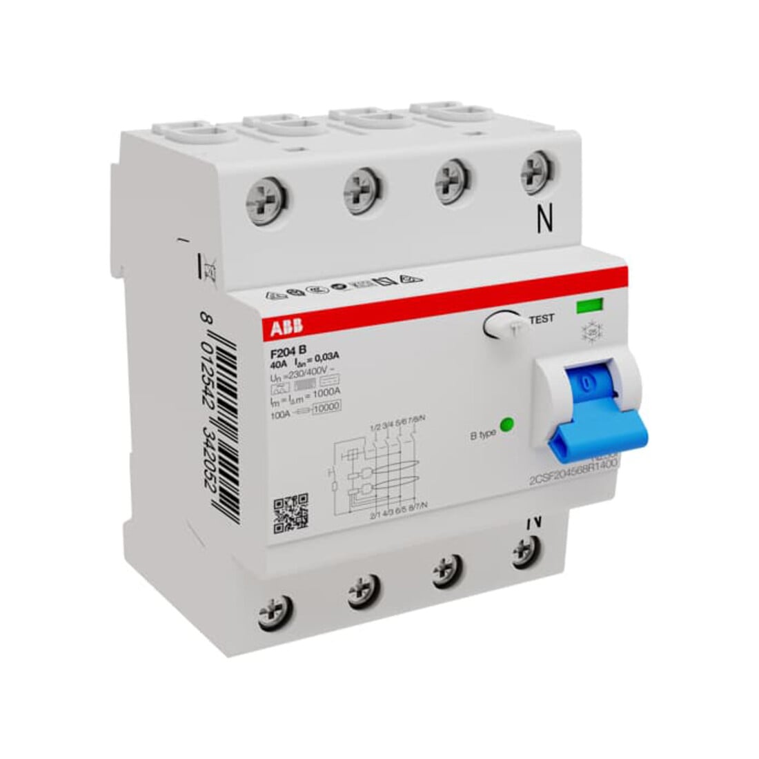 ABB Stotz S&J Disjoncteur différentiel Type B 4P 40A, 30mA, 3kA, 4 modules F204B-40/0,03-4TE