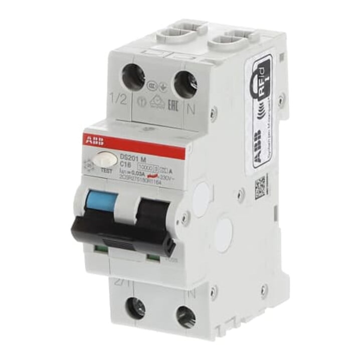 ABB Stotz S&J Disjoncteur FI/LS 10kA, 1p+N DS201MA-C16/0,03