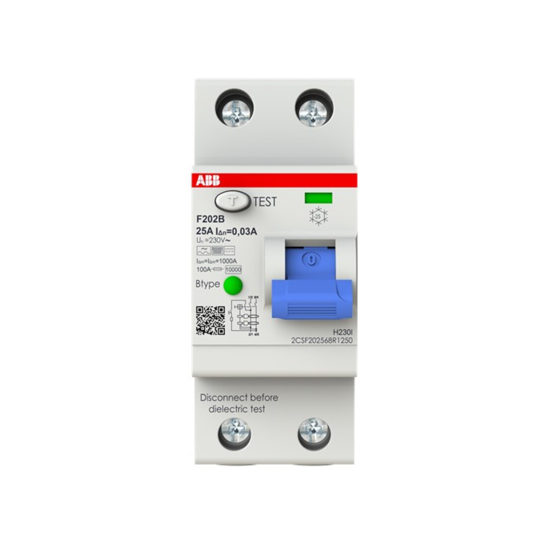 ABB Stotz S&J FI-Schutzschalter TypB 2P 25A, 30mA, 3kA, 2TE F202B-25/0, 03-2TE