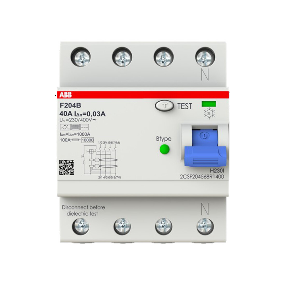 ABB Stotz S&J FI-Schutzschalter TypB 4P 40A,30mA,3kA,4TE F204B-40/0,03-4TE