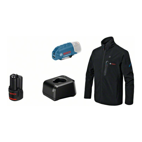 Bosch Abbigliamento riscaldabile GHJ 12+18V XA: adattatore batteria, caricabatterie, 1 batteria