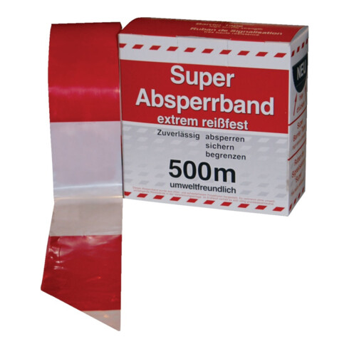 Absperrband L.500 m B.80mm rot/weiß geblockt 500m/Karton