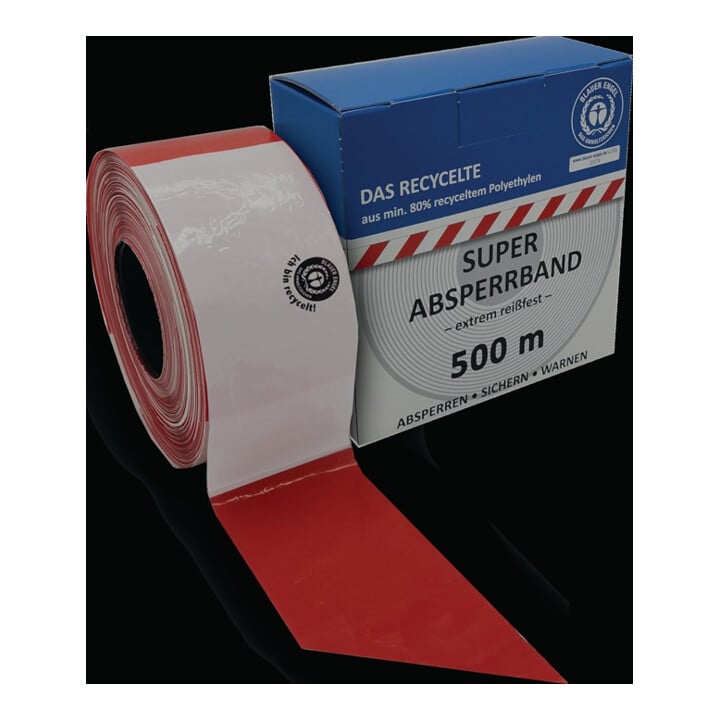Absperrband L.500m B.80mm rot/weiß geblockt,recycelt 500m/Karton