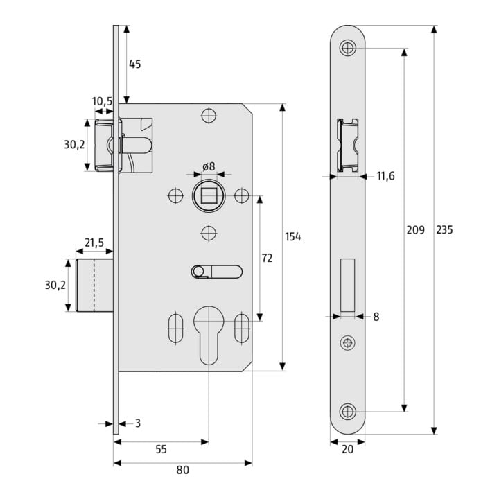 ABUS Einsteckschloss ES BB universal S