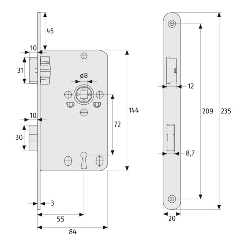 ABUS Einsteckschloss TK10 R S