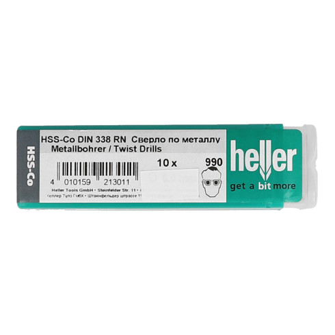 Foret acier Heller HSS-Co Cobalt-Edel DIN 338 RN, CYL, 10 pièces Ø 2,5 x 30/57 mm